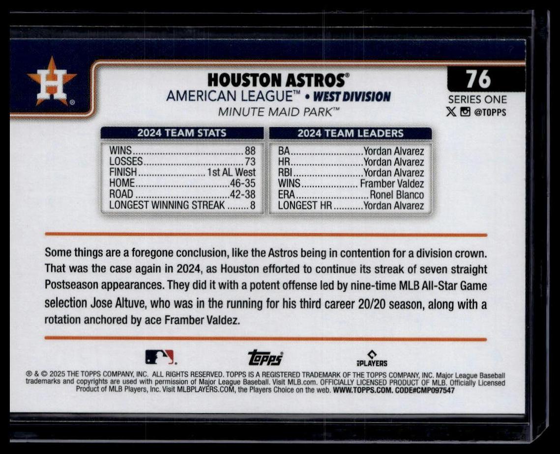 2025 Topps #76 Houston Astros Diamante Foil
