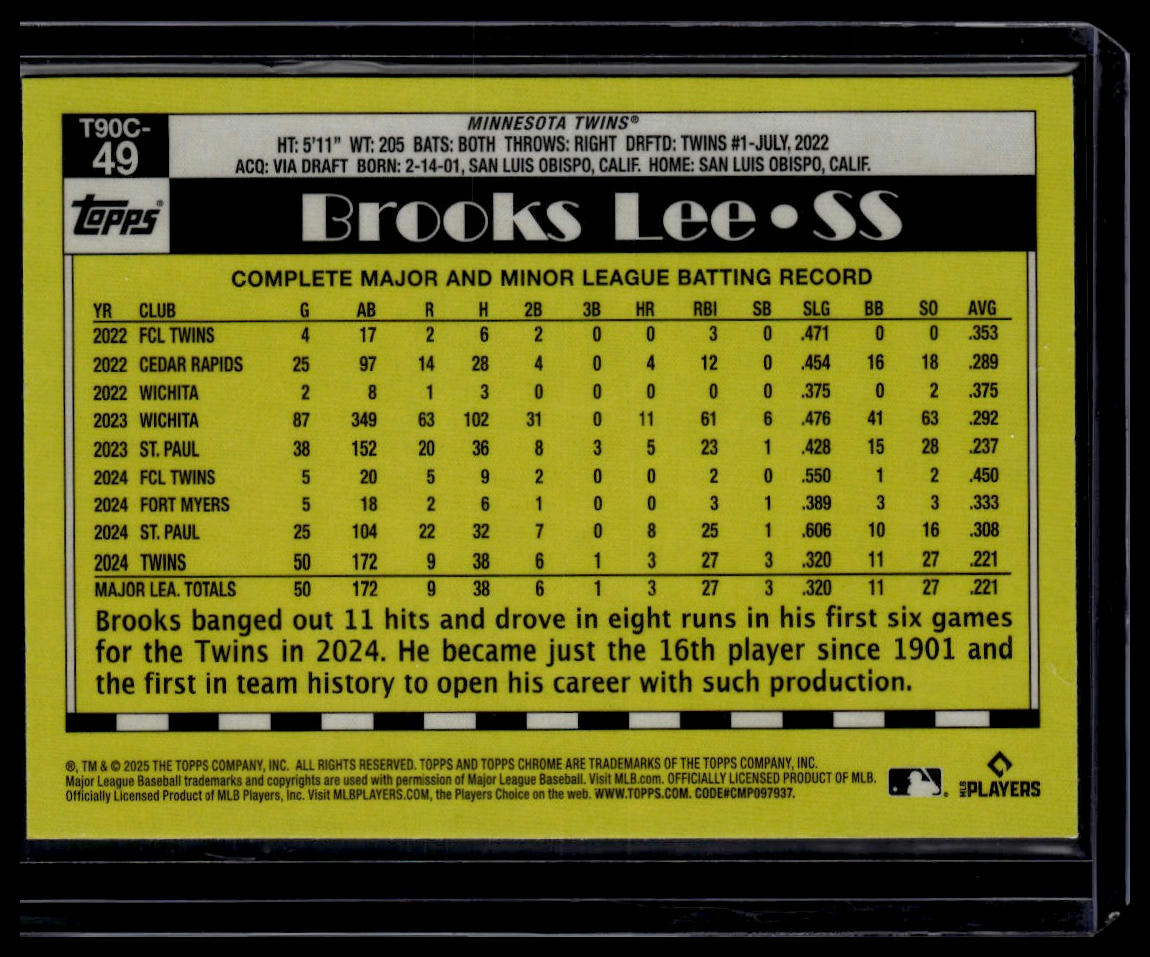 2025 Topps #T90C-49 Brooks Lee 1990 Chrome