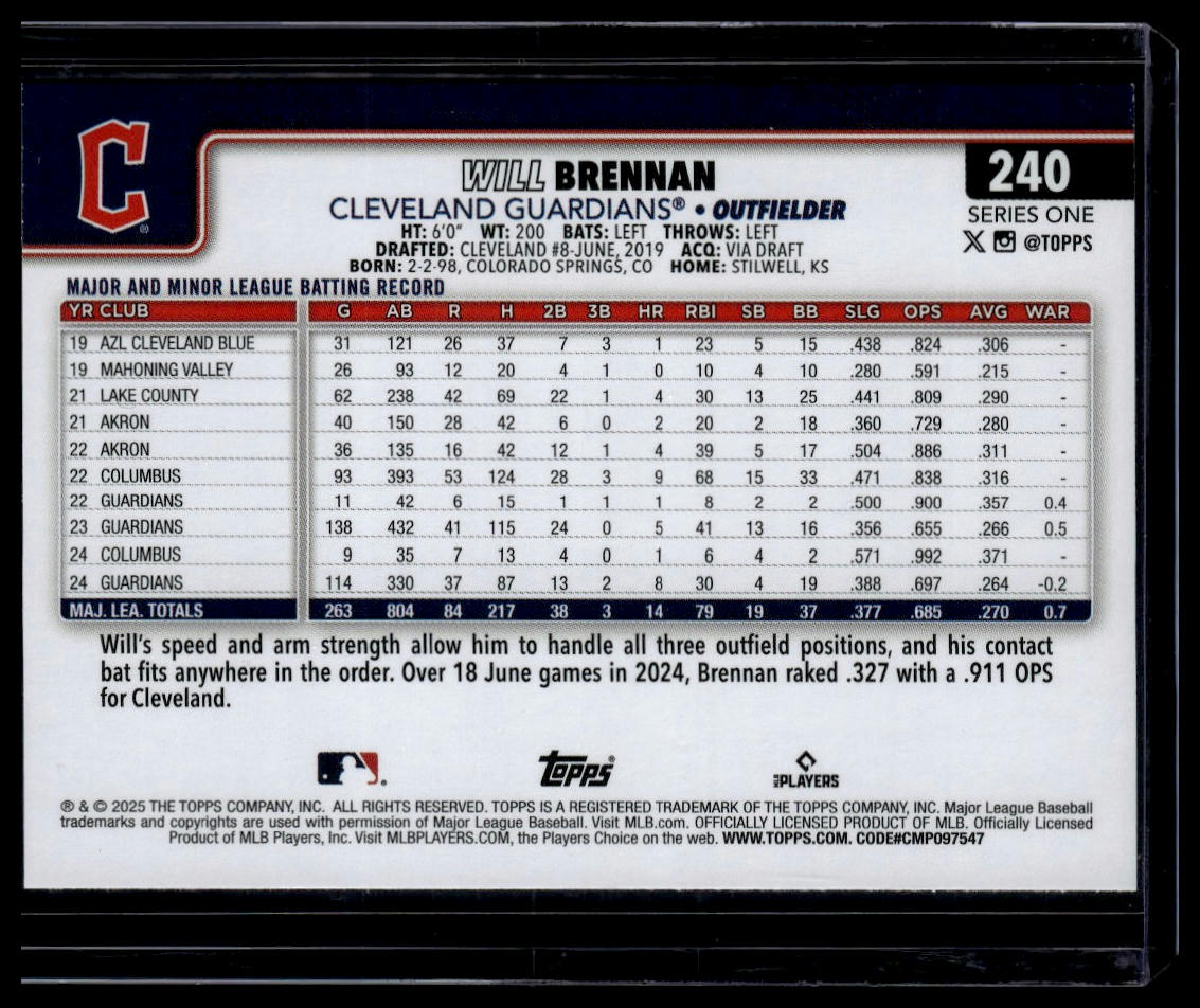 2025 Topps #240 Will Brennan Topps Foil Pattern