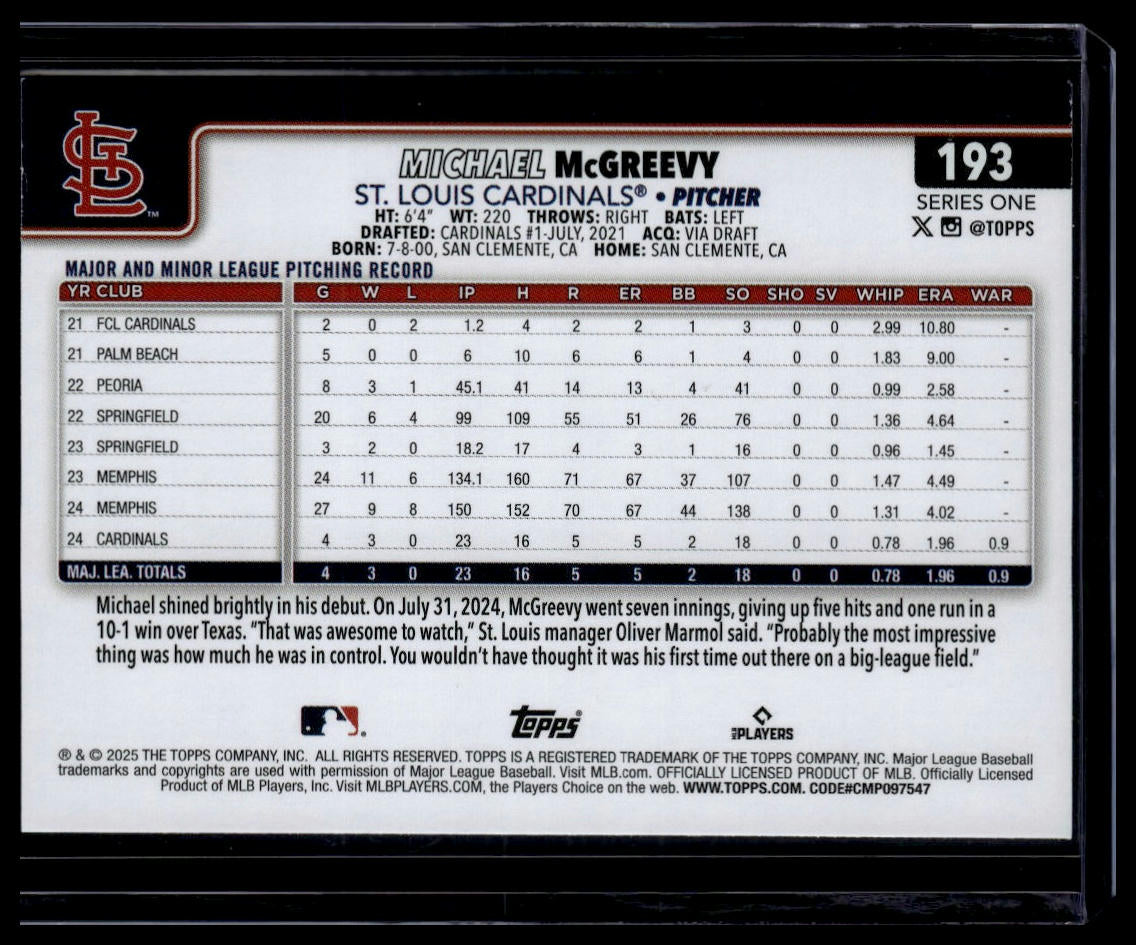 2025 Topps #193 Michael McGreevy Topps Foil Pattern