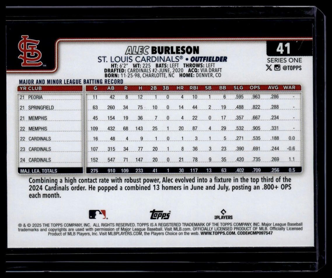 2025 Topps #41 Alec Burleson Topps Foil Pattern