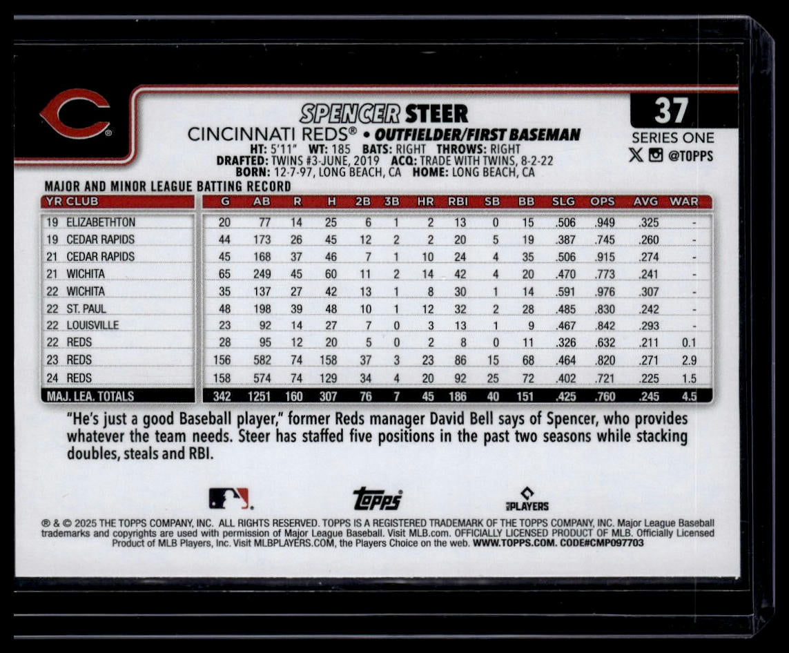2025 Topps #37 Spencer Steer True Photo Variation