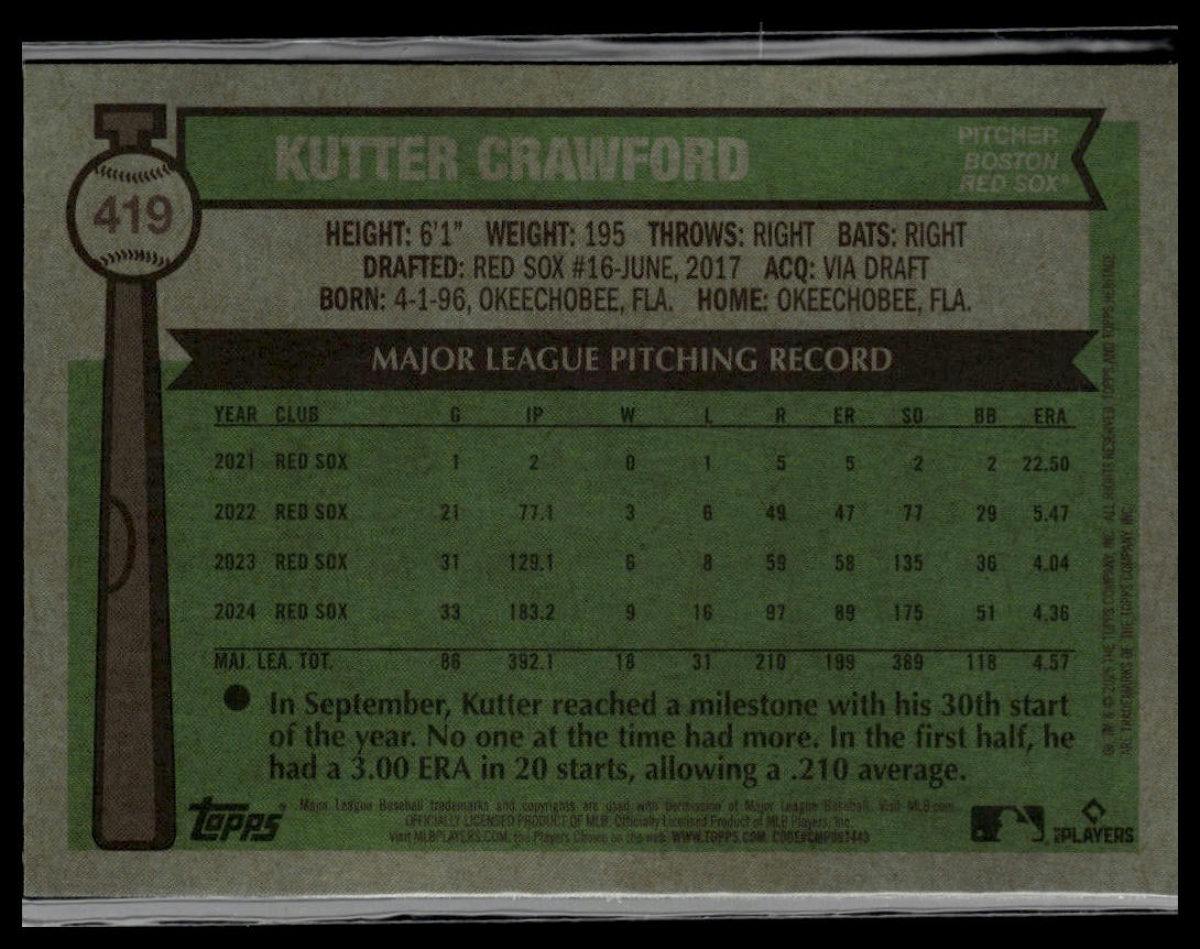 2025 Topps Heritage #419 Kutter Crawford Chrome Refractor