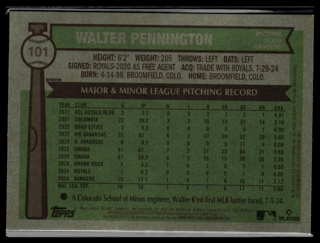 2025 Topps Heritage #101 Walter Pennington Chrome Refractor