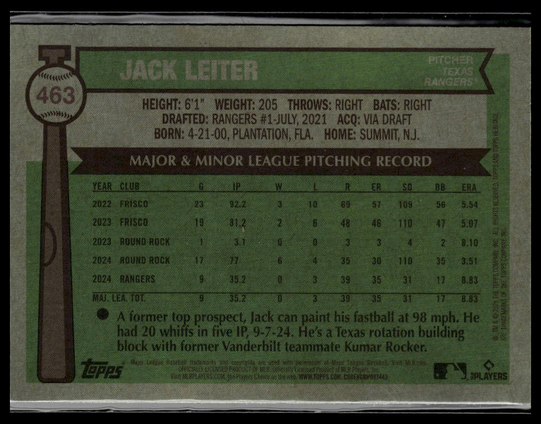 2025 Topps Heritage #463 Jack Leiter Chrome
