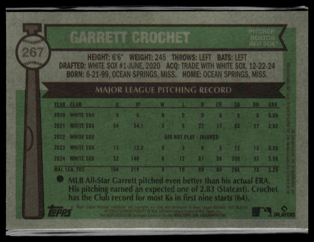 2025 Topps Heritage #267 Garrett Crochet Chrome Burgundy Sparkle Refractor