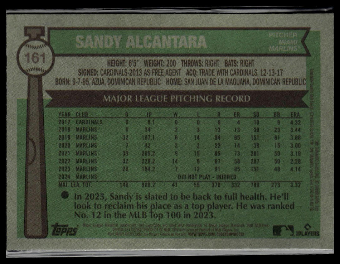 2025 Topps Heritage #161 Sandy Alcantara Chrome Burgundy Sparkle Refractor