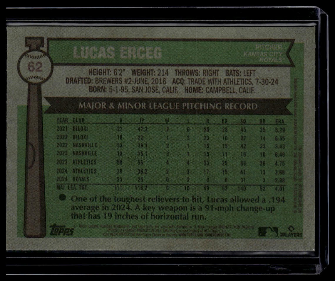 2025 Topps Heritage #62 Lucas Erceg Chrome Light Blue Sparkle Refractor