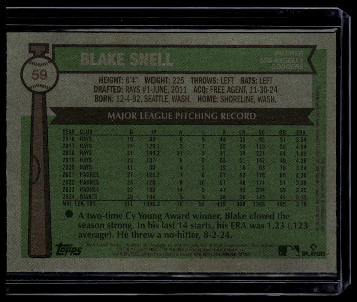 2025 Topps Heritage #59 Blake Snell Chrome Light Blue Sparkle Refractor