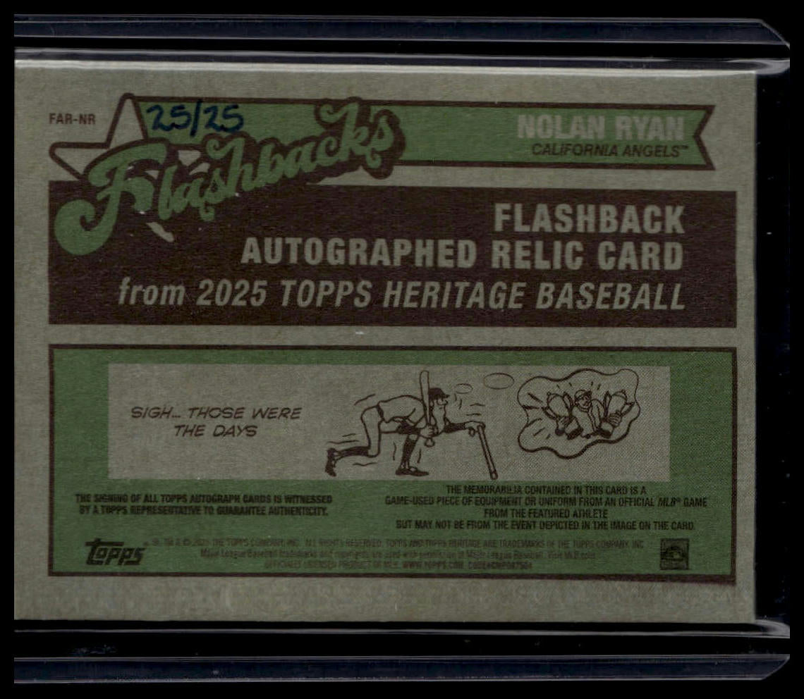 2025 Topps Heritage #FAR-NR Nolan Ryan Flashback Autograph Relics 25/25