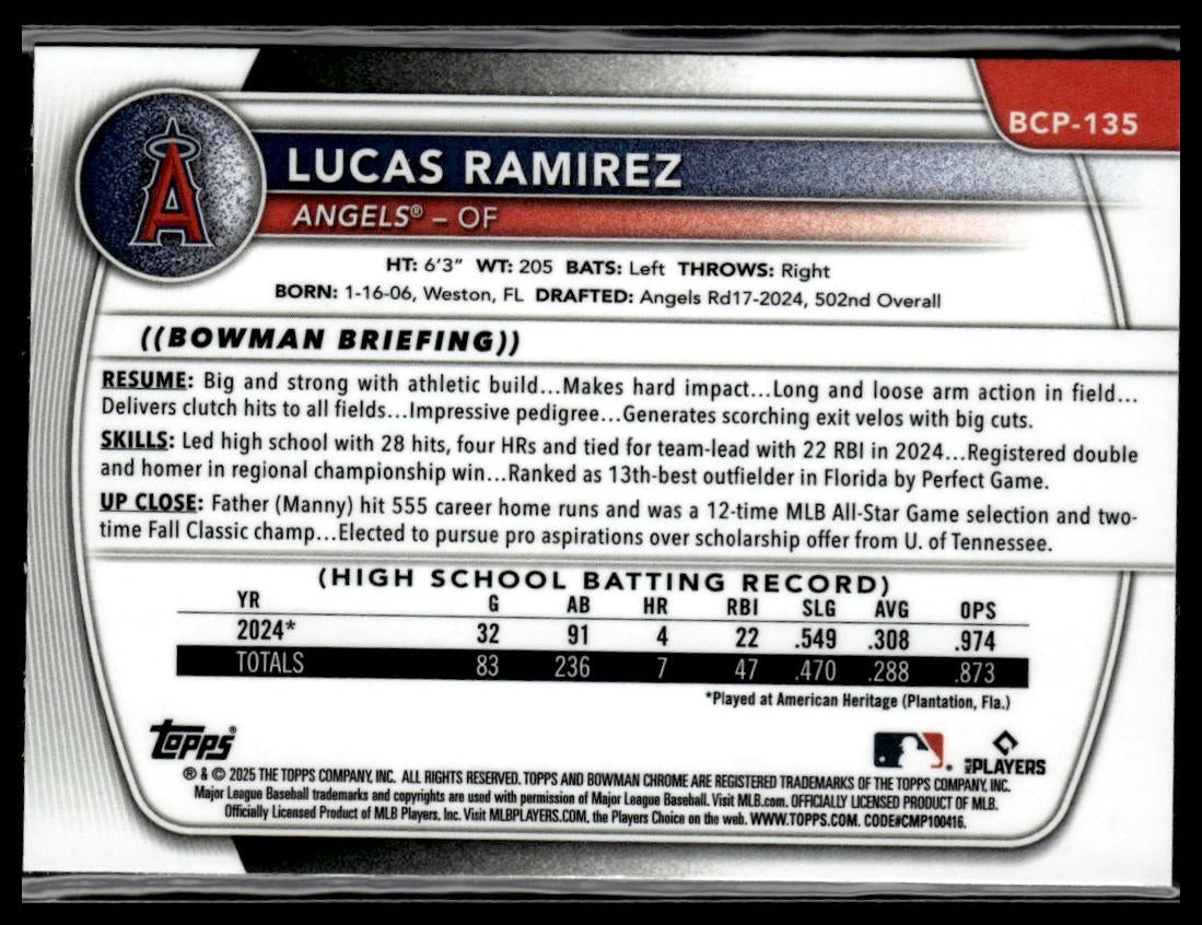 2025 Bowman #BCP-135 Lucas Ramirez Chrome Prospects