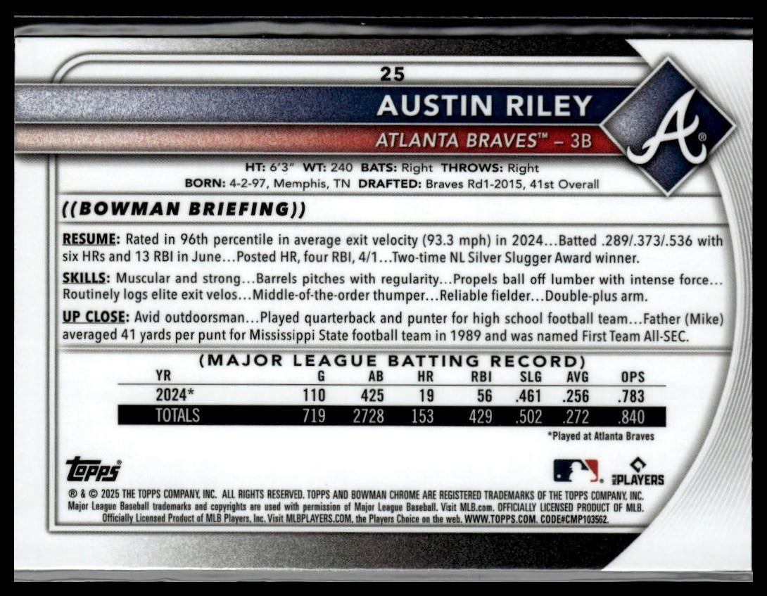 2025 Boman #25 Austin Riley, Mojo Foil Refractor