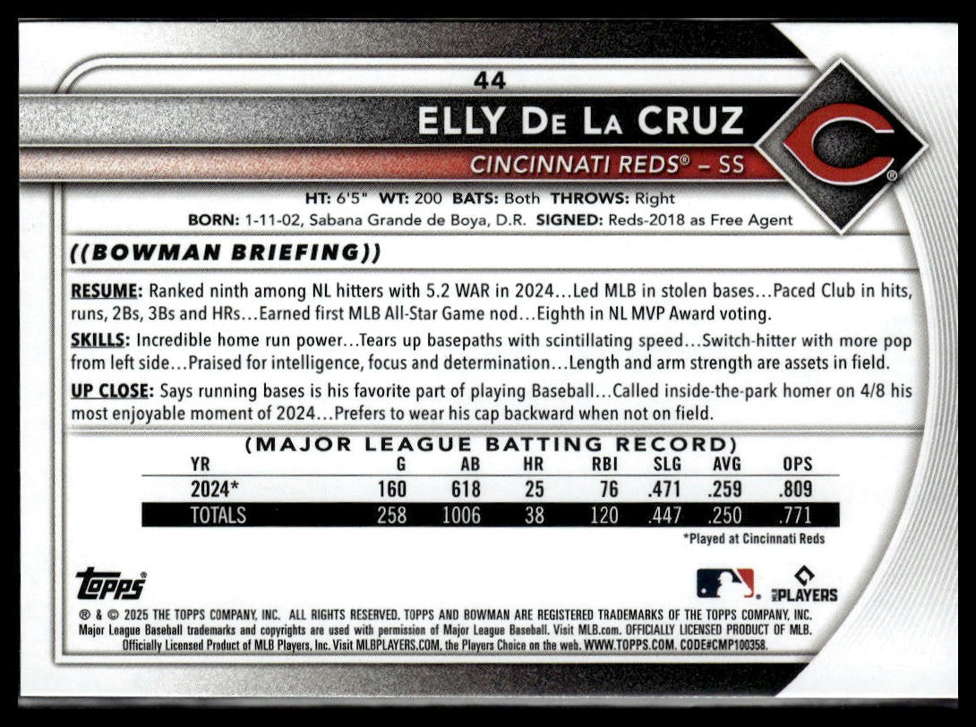 2025 Bowman #44 Elly De La Cruz