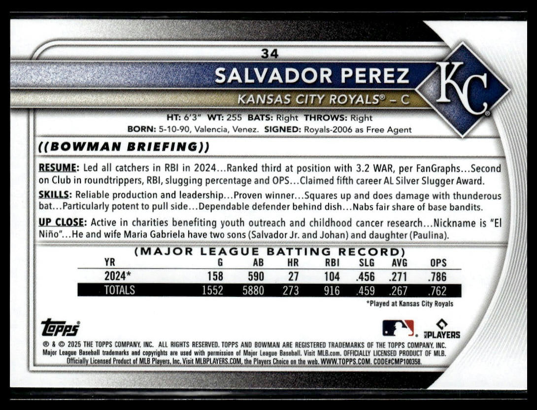 2025 Bowman #34 Salvador Perez