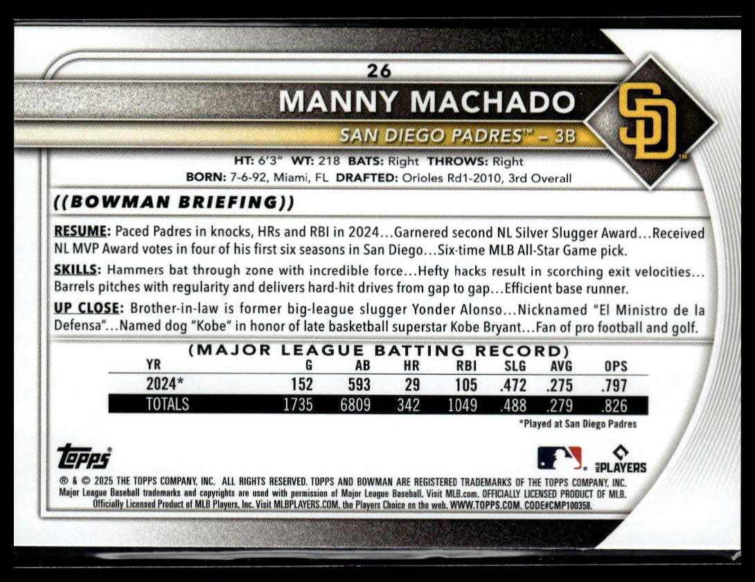 2025 Bowman #26 Manny Machado