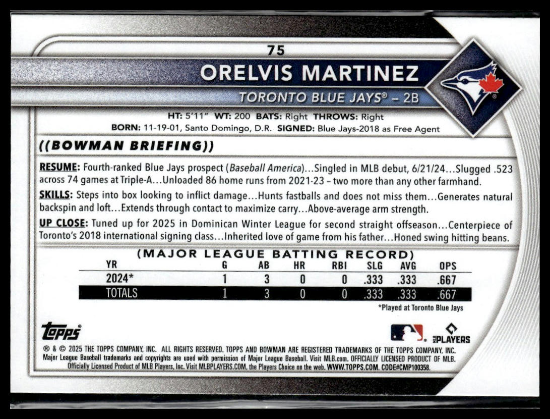 2025 Bowman #75 Orelvis Martinez