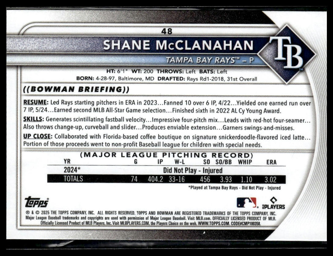 2025 Bowman #48 Shane McClanahan