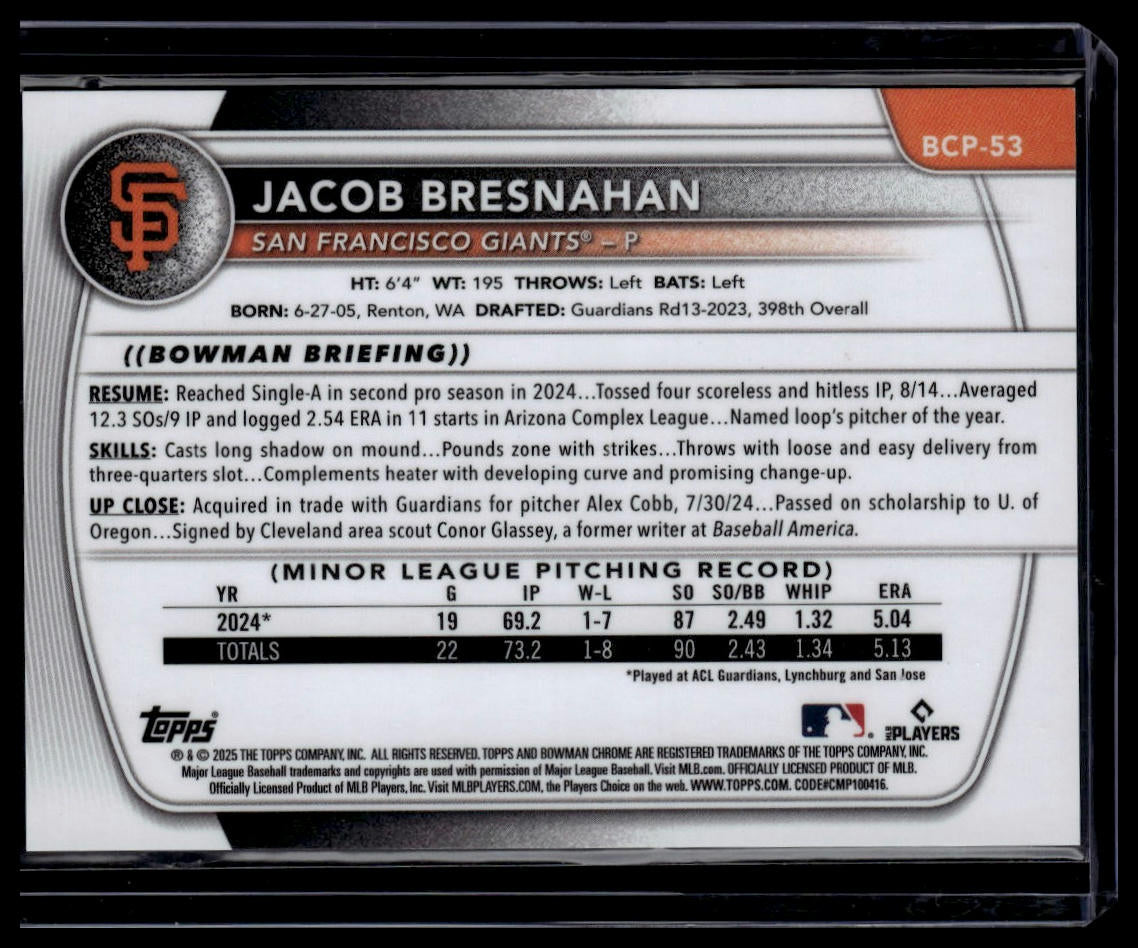 2025 Bowman #BP-53 Jacob Bresnahan Prospects Green #/99