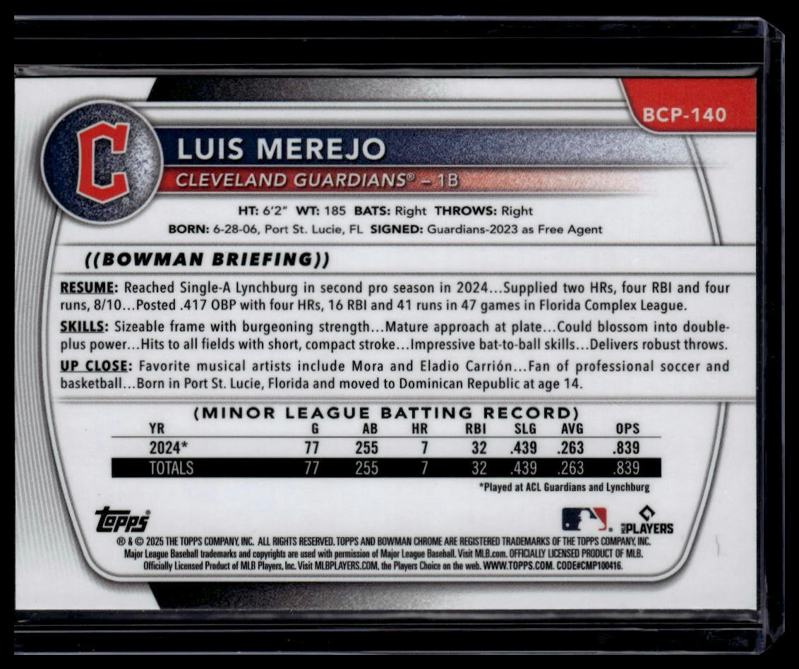 2025 Bowman #BCP-140 Luis Merejo Chrome Prospects Reptilian Refractor