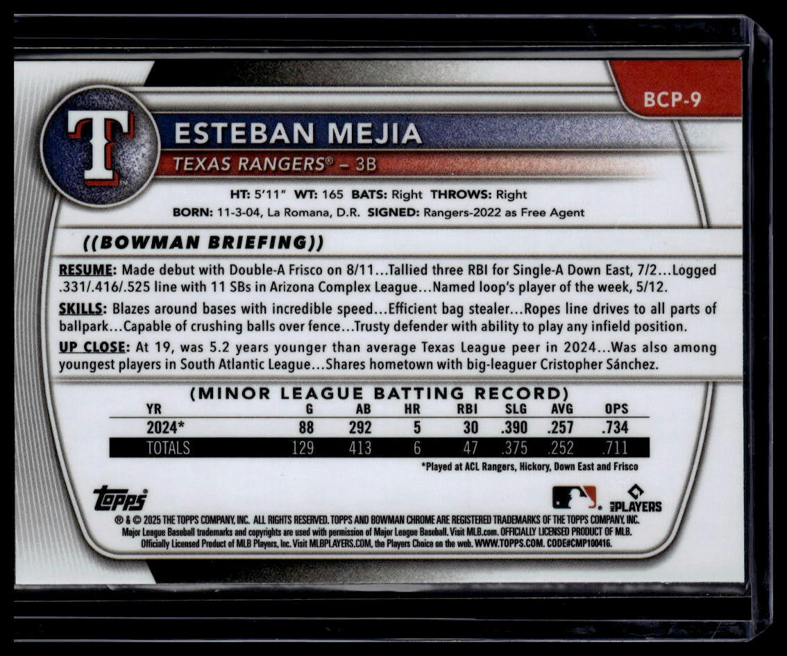 2025 Bowman #BCP-9 Esteban Mejia Chrome Prospects