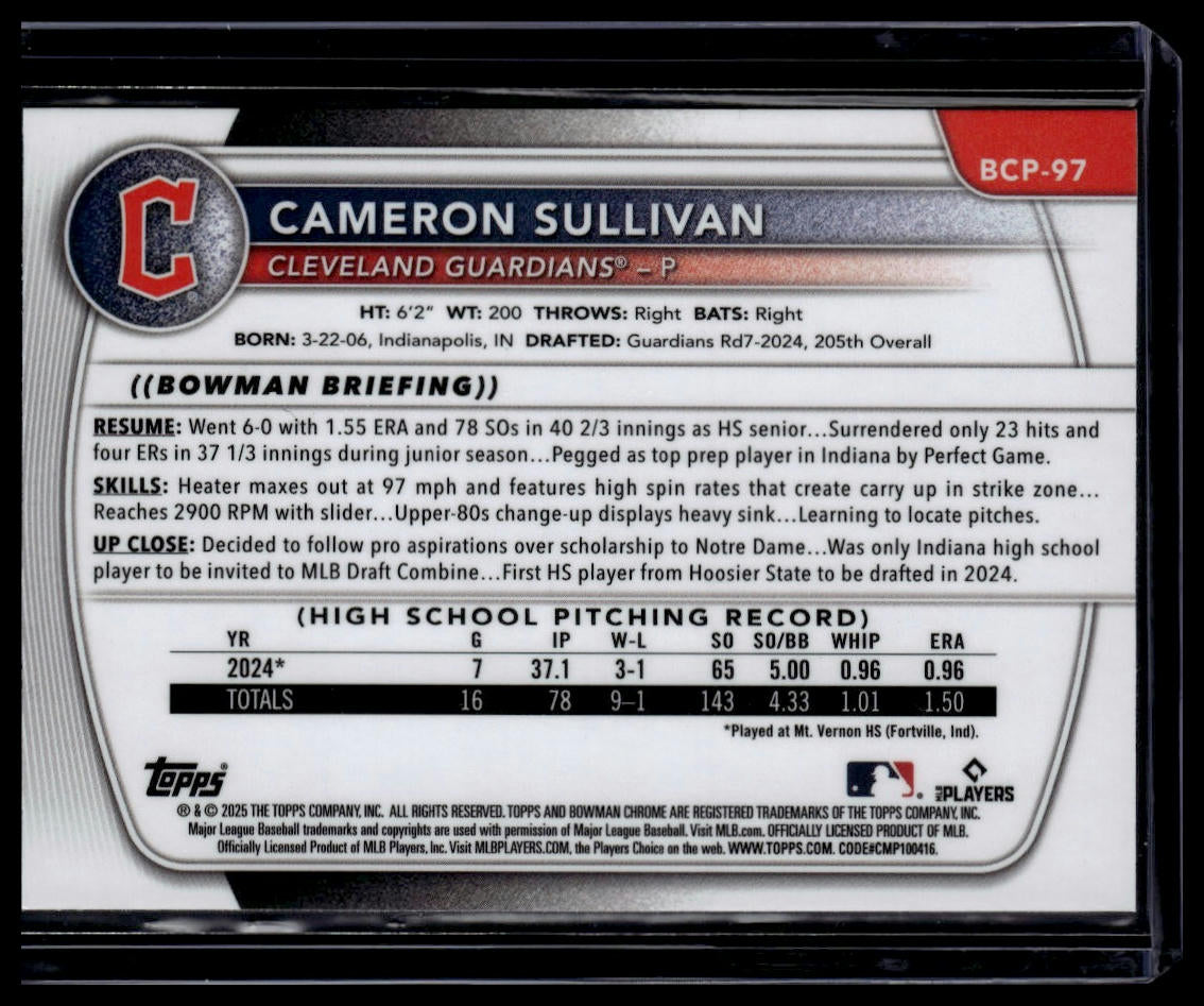 2025 Bowman #BCP-97 Cameron Sullivan Chrome Prospects