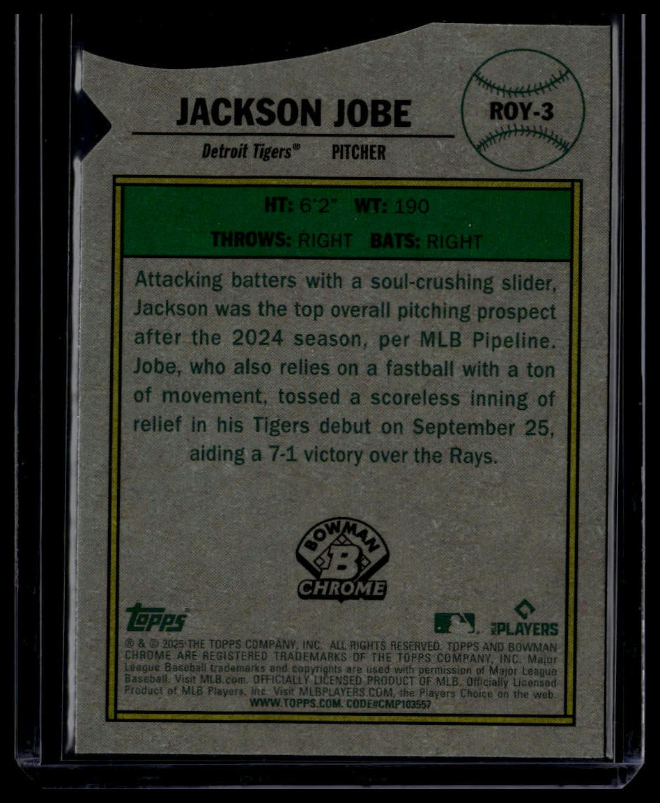 2025 Bowman #ROY-3 Jackson Jobe Rookie of the Year Favorites Mojo Refractor