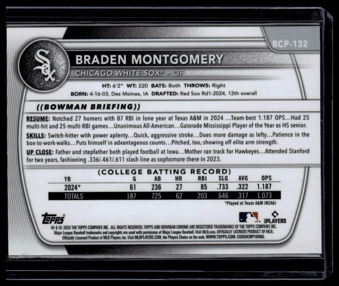 2025 Bowman #BCP-132 Braden Montgomery Chrome Prospects Mojo Refractor