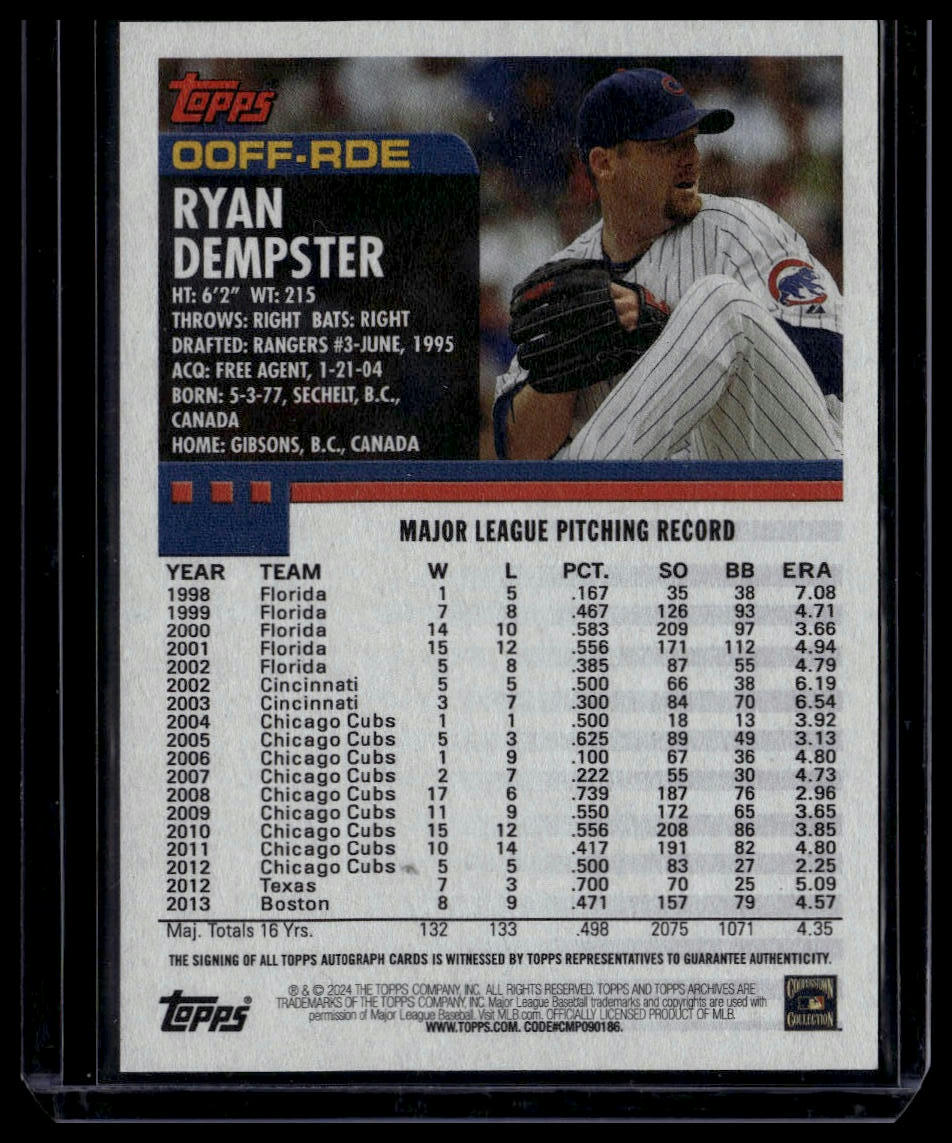 2024 Topps Archives #00FF-RDE Ryan Dempster Fan Favorite Autographs