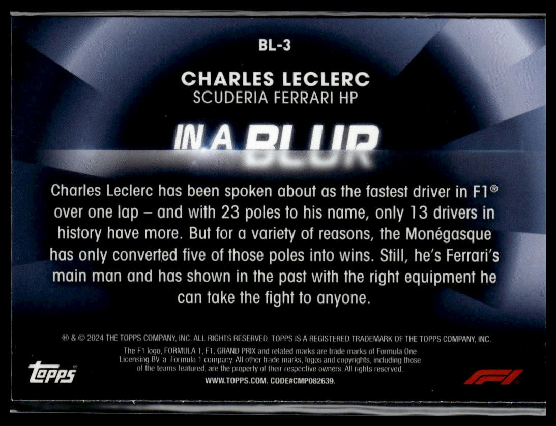 2024 Topps Paddock Pass Formula 1 #BL-3 Charles Leclerc In A Blur