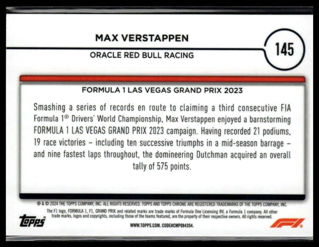 2024 Topps Chrome Formula 1 #145 Max Verstappen Purple / Green Refractors