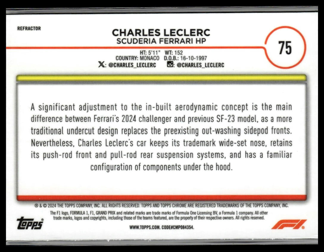 2024 Topps Chrome Formula 1 #75 Charles Leclerc Refractors