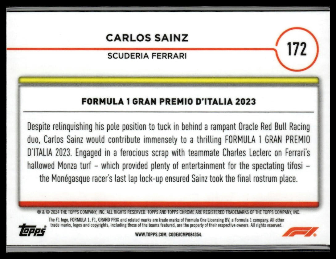 2024 Topps Chrome Formula 1 #172 Carlos Sainz Checker Flag Refractors