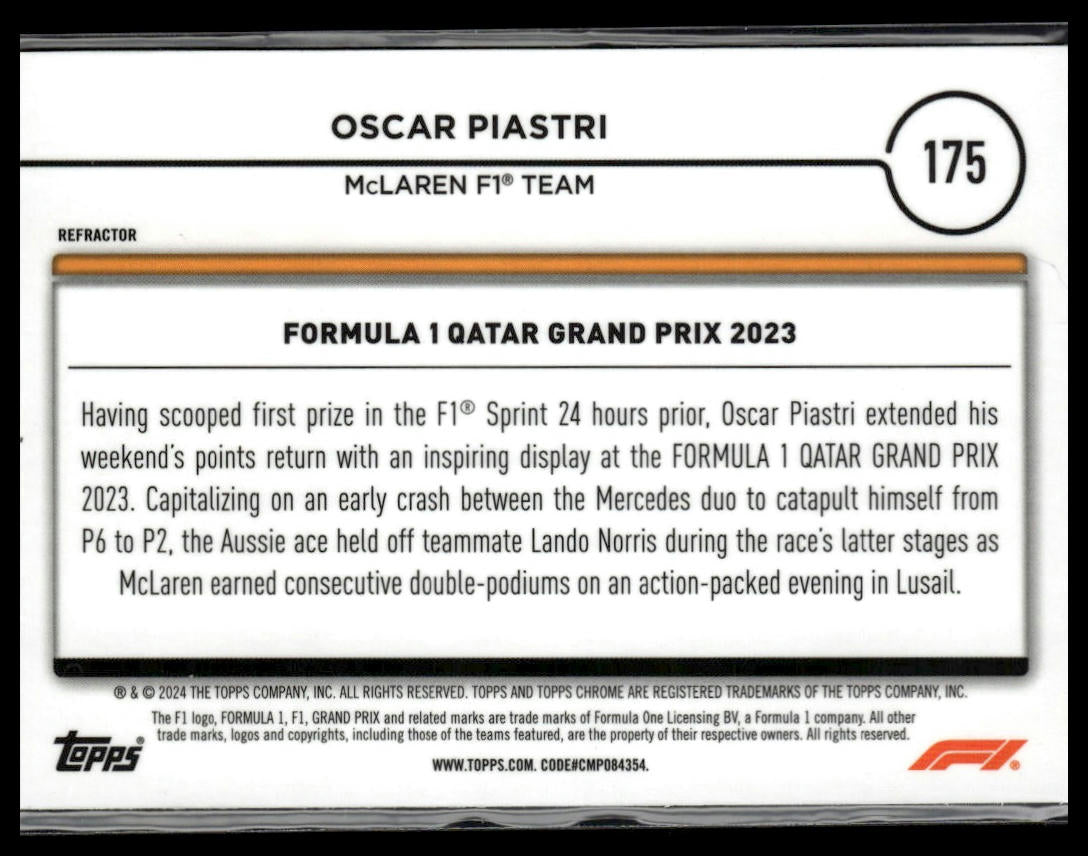 2024 Topps Chrome Formula 1 #175 Oscar Piastri Refractor