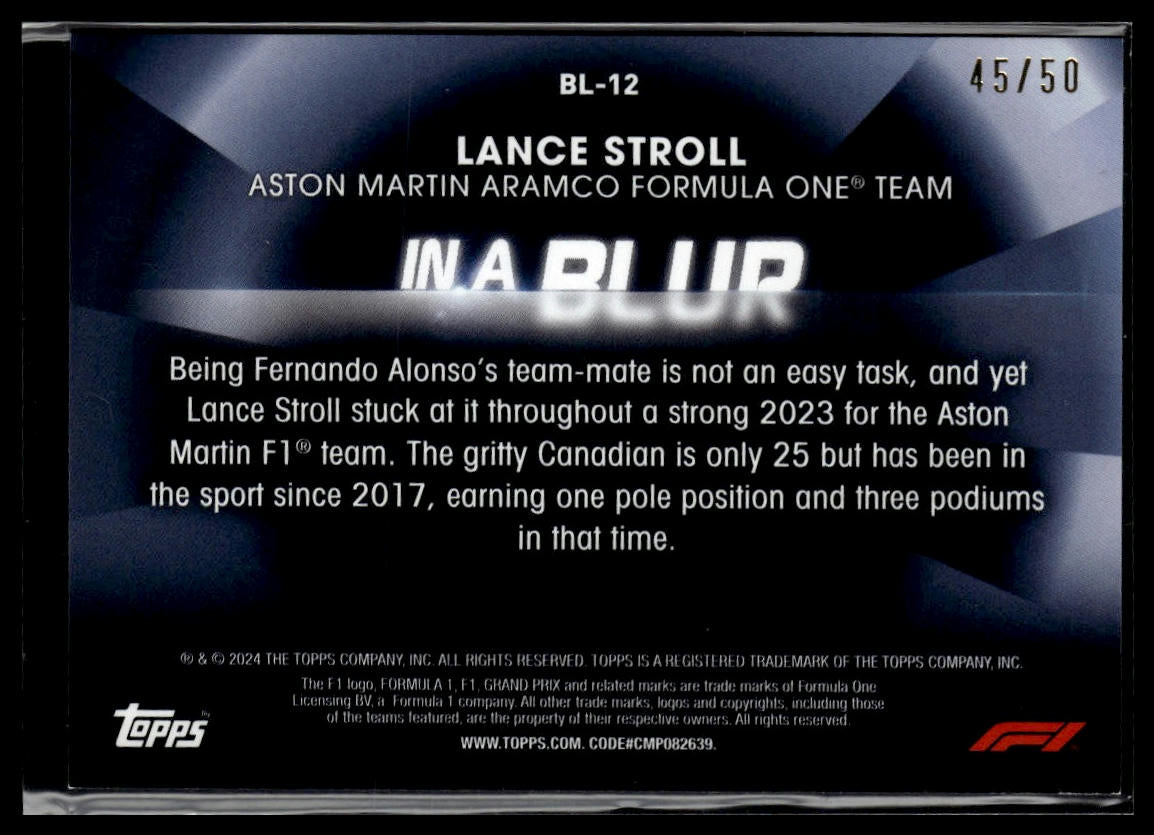 2024 Topps Paddock Pass Formula 1 #BL-12 Lance Stroll In A Blur Red #/50