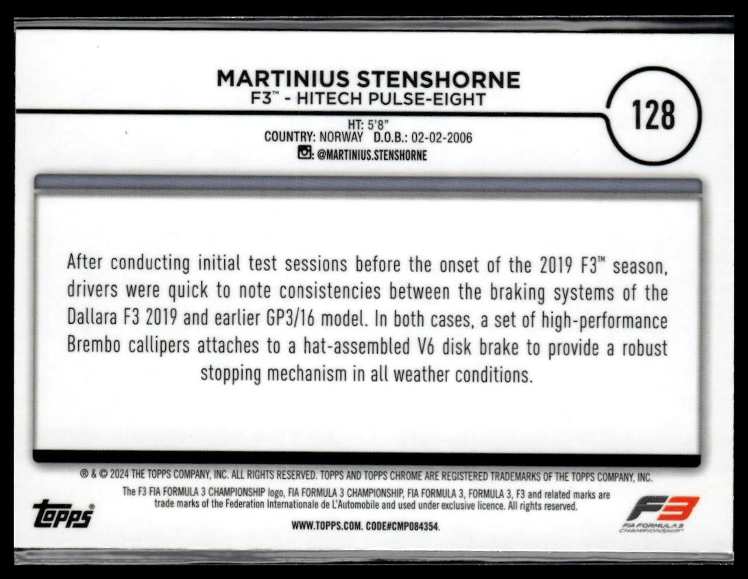 2024 Topps Chrome Formula 1 #128 Martinius Stenshorne Pink Refractors #/75