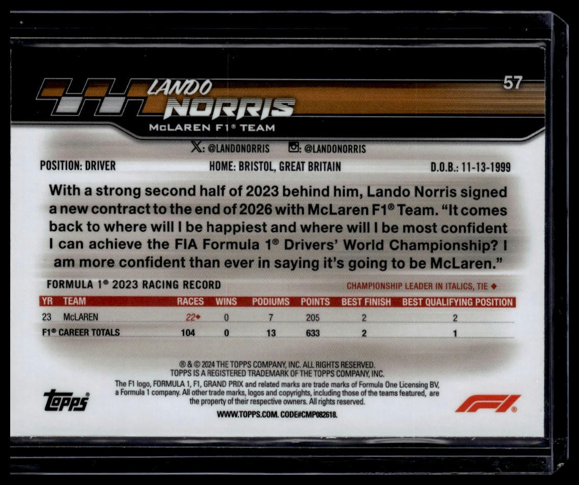 2024 Topps Paddock Pass Formula 1 #57 Lando Norris Chrome X-Fractor