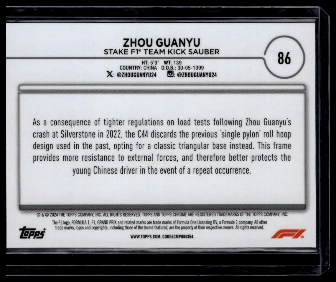 2024 Topps Chrome Formula 1 #86 Zhou Guanyu Checker Flag Refractors