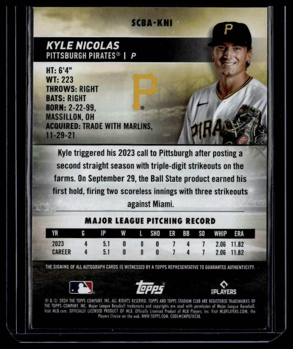 2024 Stadium Club #SCBA-KNI Kyle Nicolas Autographs