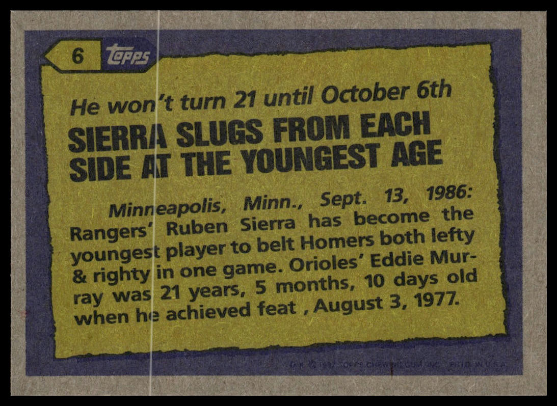 1987 Topps #6 Ruben Sierra
