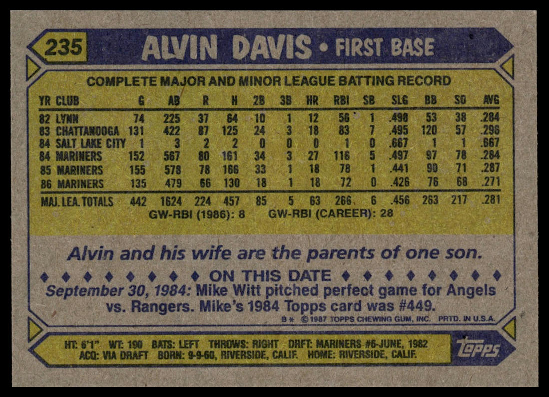 1987 Topps #235 Alvin Davis