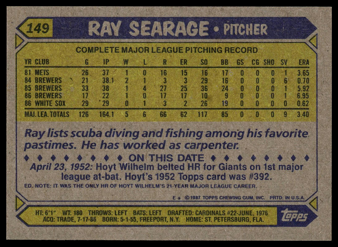 1987 Topps #149 Ray Searage
