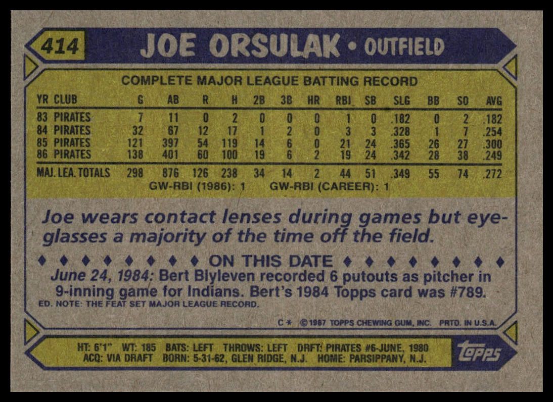 1987 Topps #414 Joe Orsulak
