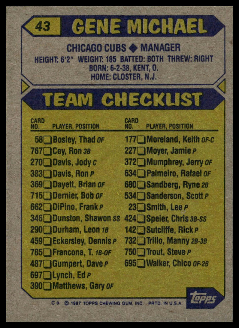 1987 Topps #43 Gene Michael