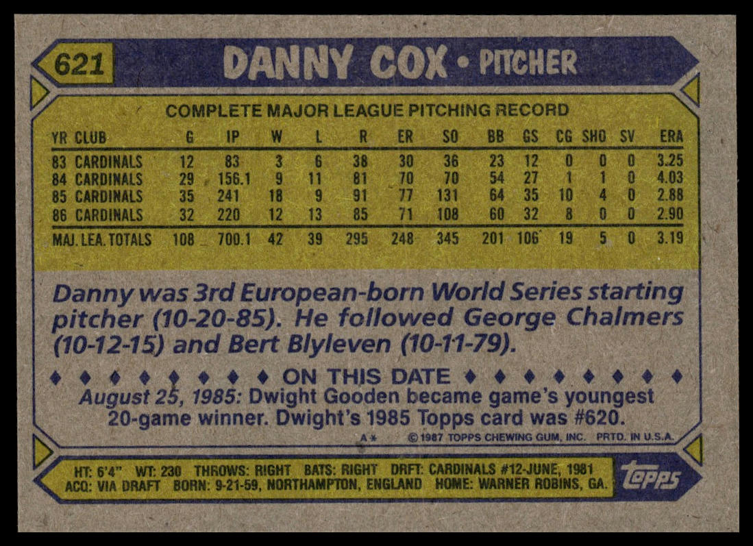 1987 Topps #621 Danny Cox