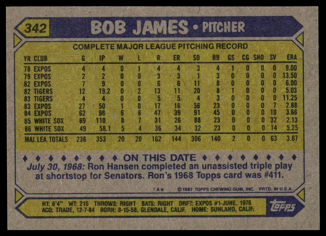 1987 Topps #342 Bob James