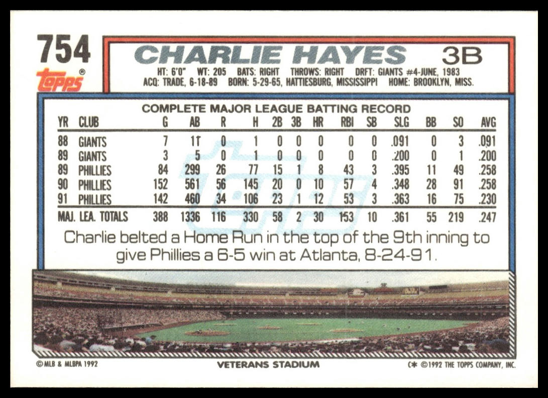 1992 Topps #754 Charlie Hayes