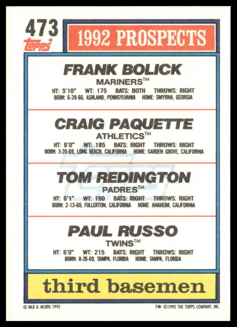 1992 Topps #473 1992 Top Prospects 3rd Basemen