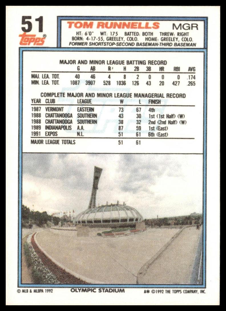 1992 Topps #51 Tom Runnells
