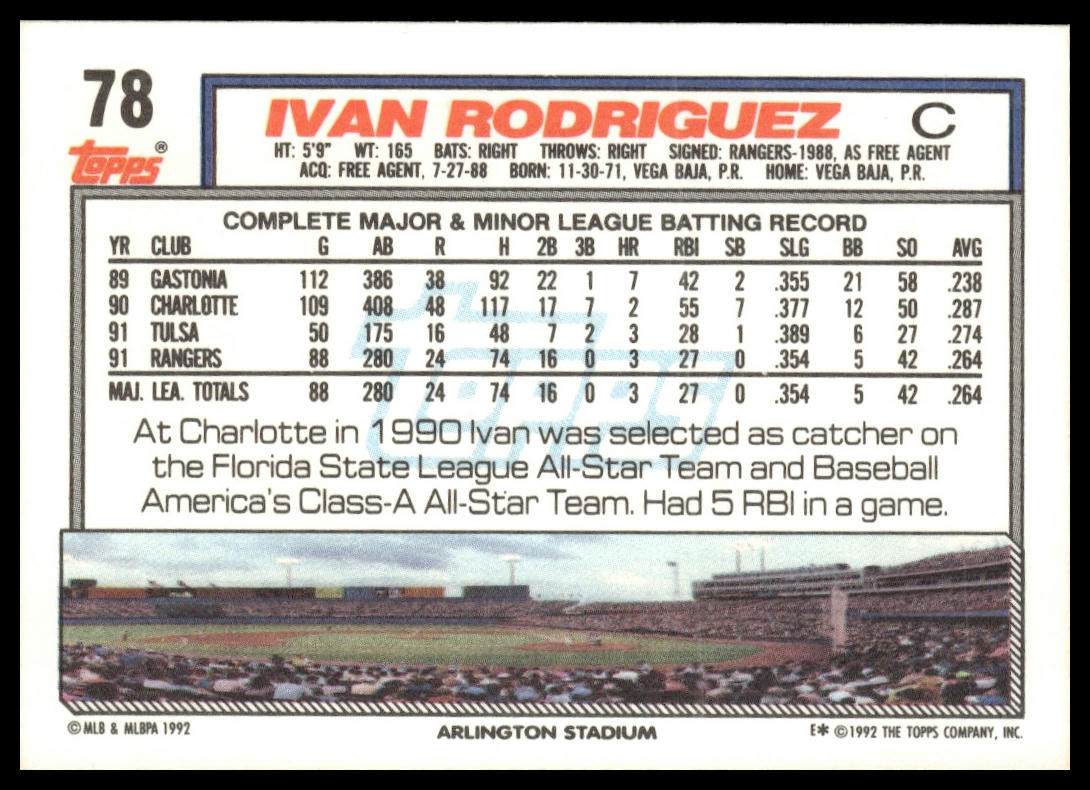 1992 Topps #78 Ivan Rodriguez