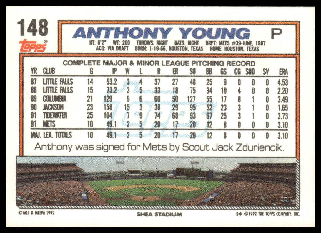 1992 Topps #148 Anthony Young